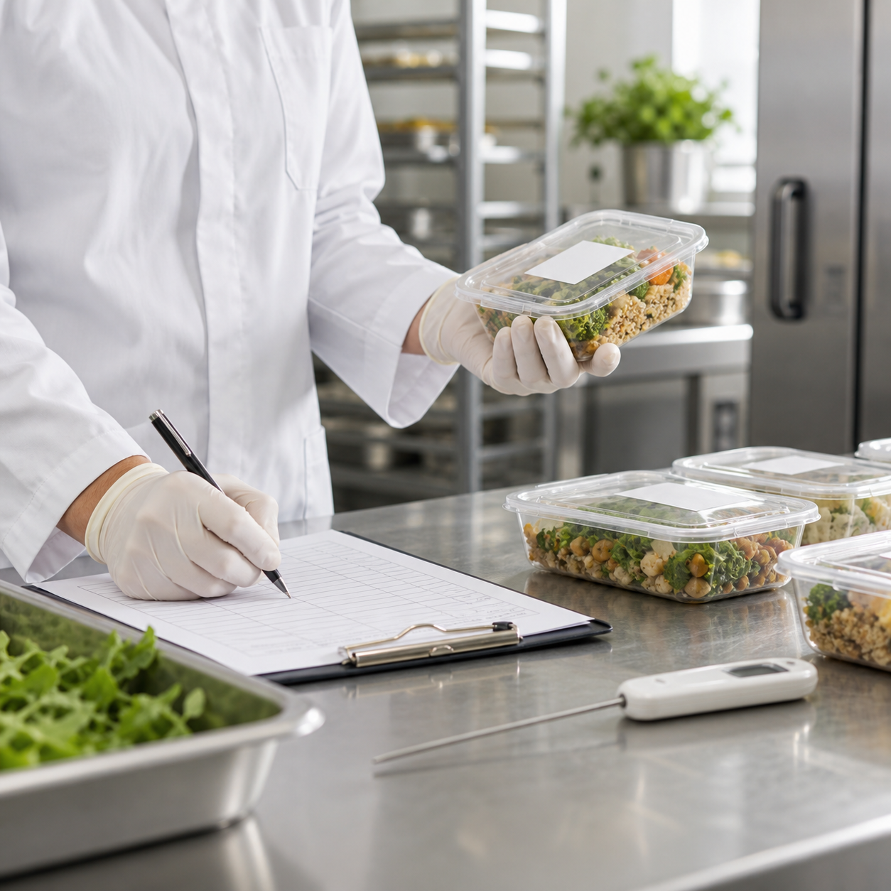 Controllo di contenitori alimentari, temperature e registrazioni in un ambiente di produzione
