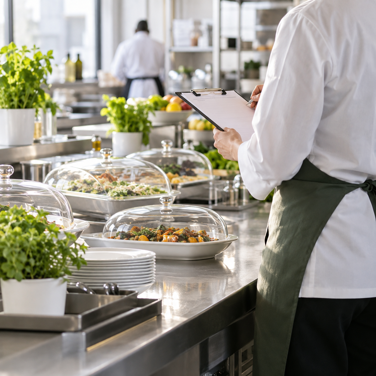 Gestione igienica della somministrazione alimentare con piatti protetti e controllo del servizio