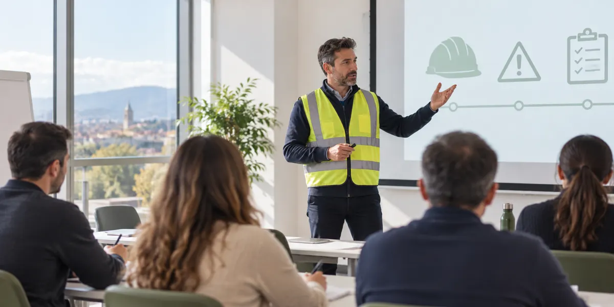 Docente durante una lezione di formazione sulla sicurezza